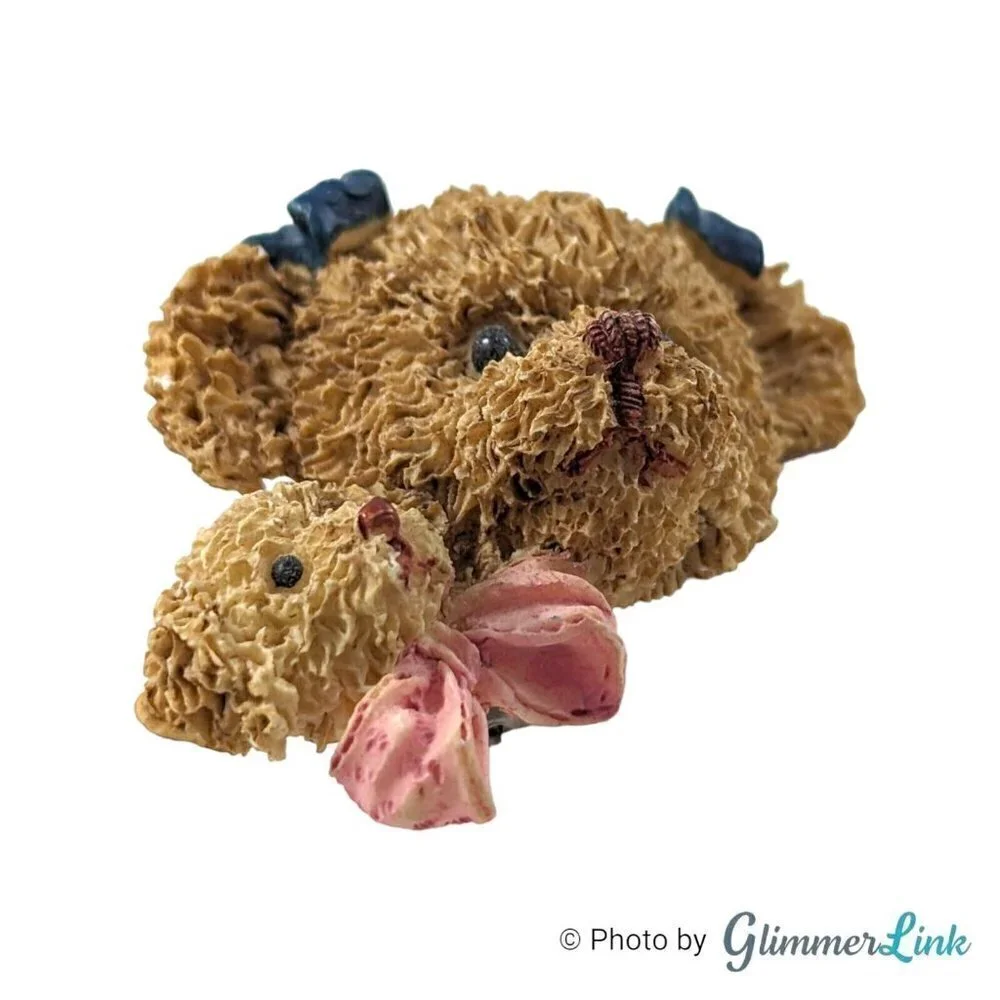 Vintage Mother & Child Bears Bow Resin Brooch